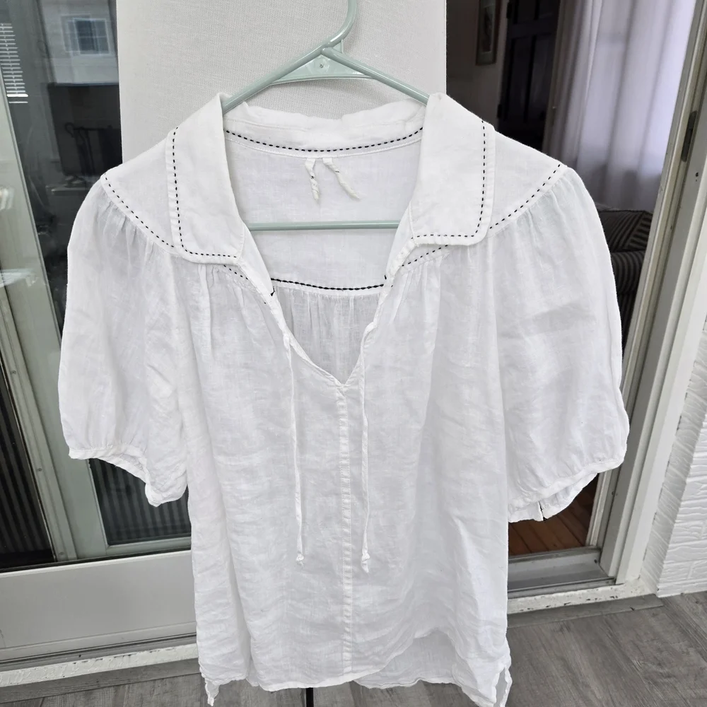 Anthropologie White Linen Women's Top S